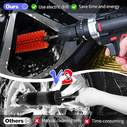 Drill Brush for Car Wheel and Bottle, Highly Dense and Durable Car Cleaning Brush for Wheels, Rims, Engines, Exhaust, Bottle