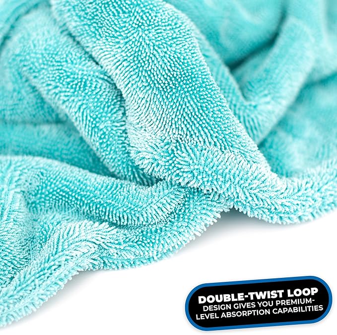 The Rag Company, The Liquid8r, Absorbent 70/30 Blend Microfiber Drying Towel for Cars, Trucks, and SUVs, Safe for Detailing, Scratch-Free, Twist Loop, 1100 GSM, 25x36 Inches, Aqua Blue
