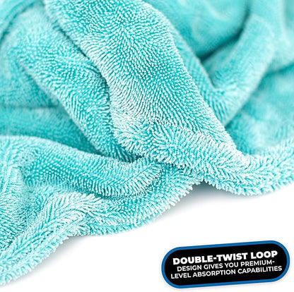 The Rag Company, The Liquid8r, Absorbent 70/30 Blend Microfiber Drying Towel for Cars, Trucks, and SUVs, Safe for Detailing, Scratch-Free, Twist Loop, 1100 GSM, 25x36 Inches, Aqua Blue