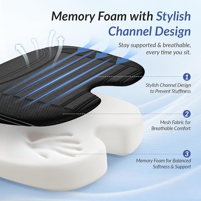 ZIKEE Wedge Car Seat Cushion for Tailbone Pain Relief & Better Visibility, Ergonomic Memory Foam Seat Cushion for Car with Breathable Channel Design, Fits Car, SUV, Truck, Non-Slip Mesh Cover