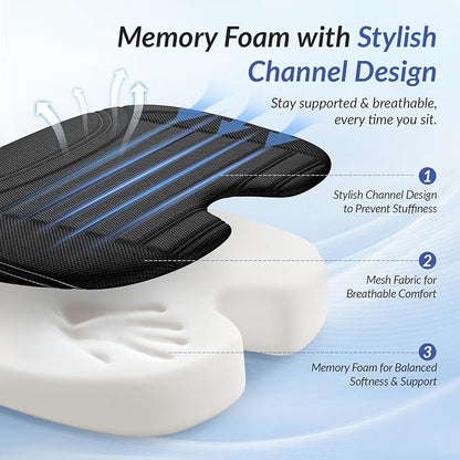 ZIKEE Wedge Car Seat Cushion for Tailbone Pain Relief & Better Visibility, Ergonomic Memory Foam Seat Cushion for Car with Breathable Channel Design, Fits Car, SUV, Truck, Non-Slip Mesh Cover