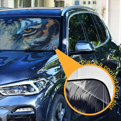 Tiger Blue Orange Eyes Windshield Sun Shade for Car Auto SUV Truck Foldable Front Window Sunshade Sun Visor Protector Block UV Rays Reflect Heat, 55" x 28"