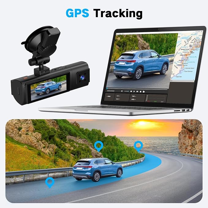 4K Dash Cam Front and Rear/Inside, Car Mount Dash Camera with 5G Wi-Fi, GPS, 3" IPS Screen, 64GB SD Card Included, Night Vision, G-Sensor, 24H Parking Mode, Loop Recording, APP Control, Black