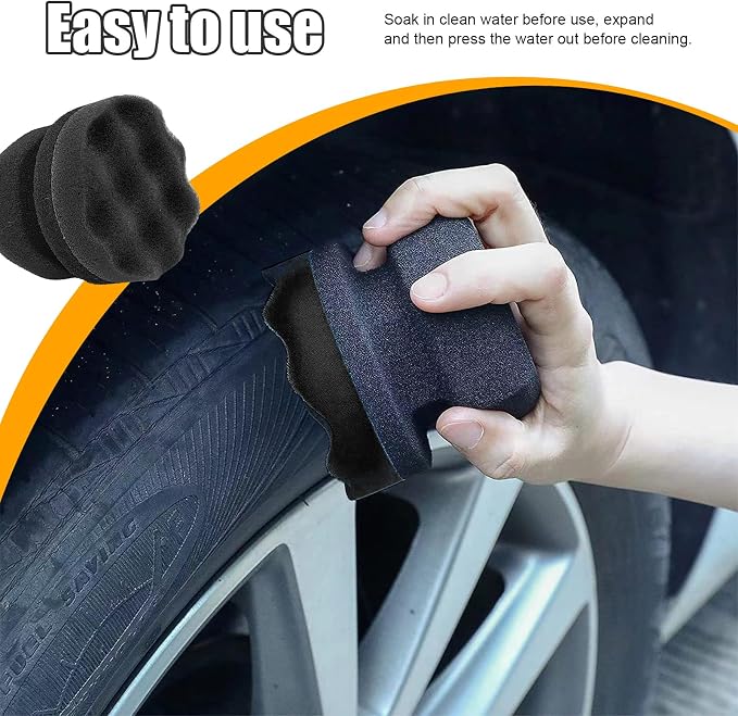 2 PCS Tire Shine Applicator, Reusable Foam Car Tire Dressing Applicator Pads with Ergonomic Design, Durable Automotive Detailing Sponge Tool for Applying Tire Shine (Black, Small)