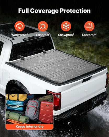 VEVOR Hard Tri-Fold Truck Bed Tonneau Cover, Compatible with 2021-2025 Ford F-150 (Incl. Raptor/Lightning) 5.5 ft (67.1 in) Bed, Waterproof Low-Profile Folding Cover with Aluminum Alloy Support Bar