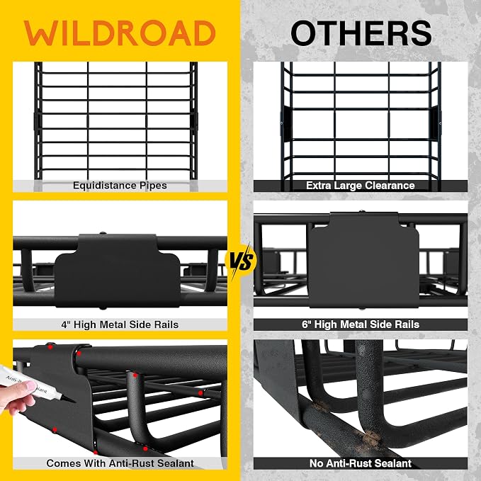 Wildroad Car Roof Cargo Carrier Combo - Upgraded 84"x 39"x 4" Roof Rack Basket, Super Duty Bungee Net. Universal Car Top Luggage Holder Fits SUV, Truck, Cars