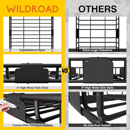 Wildroad Car Roof Cargo Carrier Combo - Upgraded 84"x 39"x 4" Roof Rack Basket, Super Duty Bungee Net. Universal Car Top Luggage Holder Fits SUV, Truck, Cars