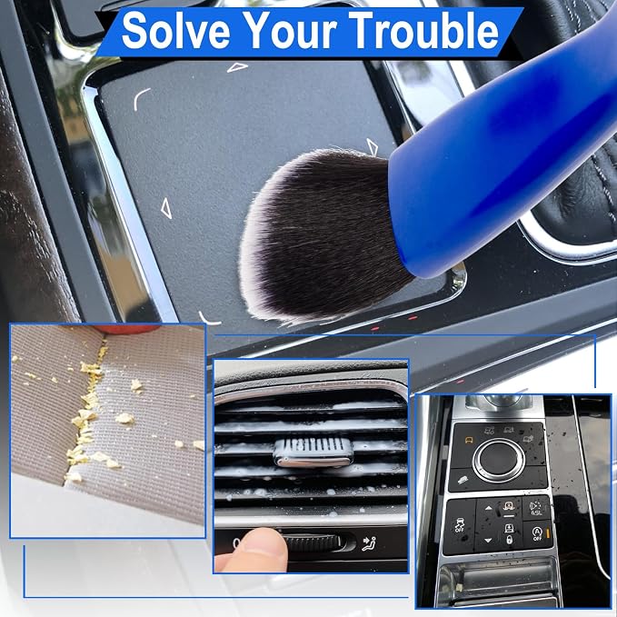 BFXM Double Head Brush for Car Clean, 2 in 1 Car Detailing Brush, Car Accessories Double Ended Portable Dust Brush with 2 Cleaning Cloth, Universal Dust Removal Brush for Air Conditioner Outlets