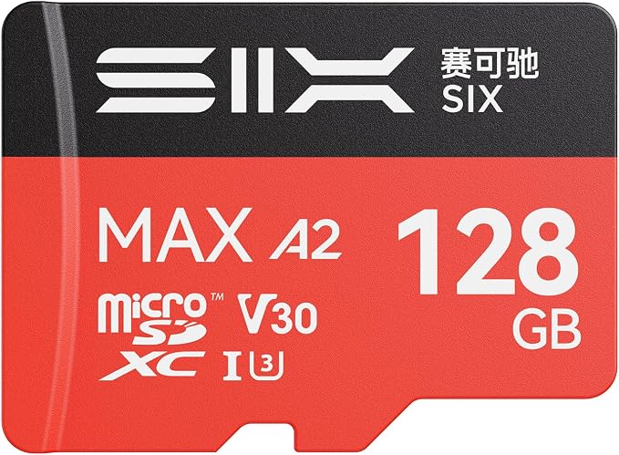 SIX M200 128GB Micro SD Card Read Up to 190MB/s for 4K UHD Continuous Recording - A2, U3, V30 microSDXC Memory Card 128GB with Adapter for Action Cameras, Drones, Gaming Consoles, Dash Cams, Phones