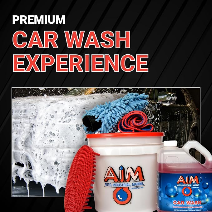 AIM Chemicals Car Wash - High Foam Formula Car Shampoo, Professional Car Wash Shampoo Compatible with Ceramic Coatings - Ideal for Foam Guns - Streak-Free Finish for Detailing - 5 Gal