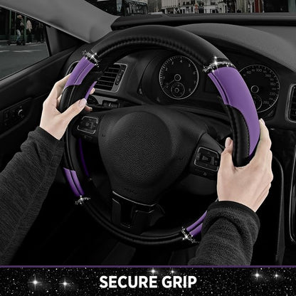 Road Comforts Leather Steering Wheel Cover - Made with PVC Leather - Anti-Slip, Universal Fit 14 1/2 inches to 15 1/2 inches - Purple