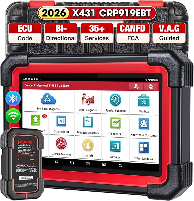 LAUNCH X431 CRP919EBT OBD2 Scanner, Advanced Wireless Bluetooth Bidirectional Scan Tool, ECU Code, CANFD/DOIP, FCA AutoAuth, 35+ Resets, VAG Guided, All Systems for All Vehicles, Upgraded of CRP919E
