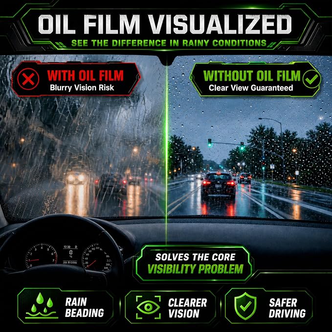 Automotive Glass Oil Film Remover – 120ml Car Windshield Oil Film Cleaner, Streak-Free Glass Polish for Cars Trucks SUVs, Removes Oil, Grease, Water Spots, Improves Visibility