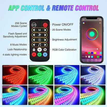 Nilight 6Pcs Car Underglow Neon Accent Strip Lights 300 LEDs Multi Color RGB-IC DIY Sound Active Function Music Mode with APP Control and Remote Control Underbody Light Strip