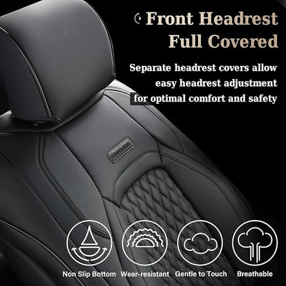 Coverado Front Seat Covers for Ford F150 2015-2026, F250 F350 F450 2017-2026 SuperCrew Crew Cab, Black Leather Car Seat Covers, Full Coverage