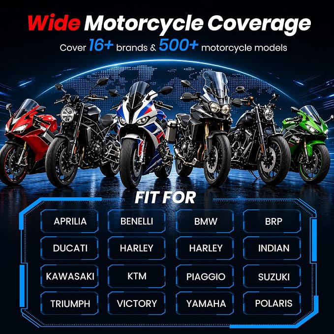 ANCEL MT700 Motorcycle OBD2 Scanner Full Systems, ABS Engine Meter TPMS Diagnostic Tool with 35+ Reset Functions for Harley Indian Yamaha Polaris Piaggio Ducati Honda BMW, AutoVIN, 7”Touch Screen,16G