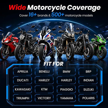 ANCEL MT700 Motorcycle OBD2 Scanner Full Systems, ABS Engine Meter TPMS Diagnostic Tool with 35+ Reset Functions for Harley Indian Yamaha Polaris Piaggio Ducati Honda BMW, AutoVIN, 7”Touch Screen,16G