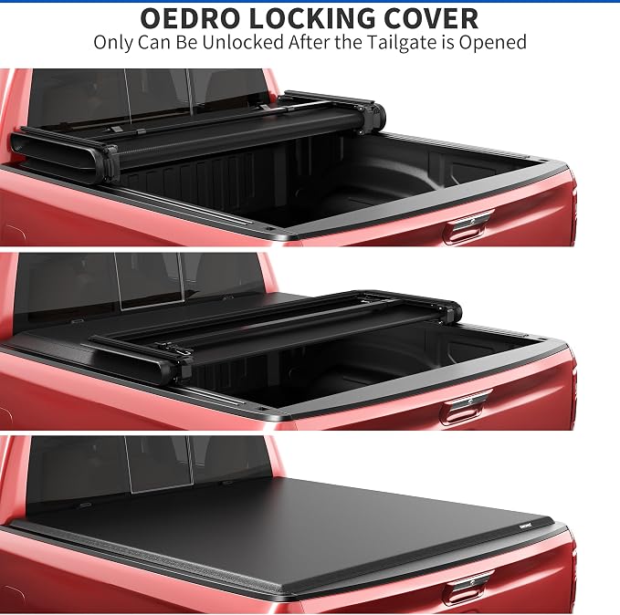 OEDRO Soft Tri-fold Truck Bed Tonneau Cover Compatible with Toyota Tacoma 2024 2025 2026 with 5ft Bed, with Track Rail System(Excl. Trail)