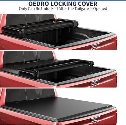 oEdRo Tri-Fold Truck Bed Soft Tonneau Cover Compatible with 2019-2026 Chevy Silverado 1500 / GMC Sierra 1500 New Body Style, Fleetside 5.8 Feet Bed w/o Multi-Flex Tailgate