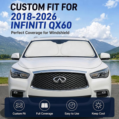 Custom Fit Windshield Sun Shade for Infiniti QX60 2018-2026 | Custom Fit Windshield Cover, Blocks UV Rays, Double-Layer Heat Shield, Durable Frame, Easy Fold & Storage