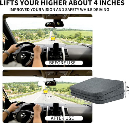 HOMBYS Adjustable Car Booster Seat for Short Drivers, 3 Heights for Different People, Adult Car Seat Cushions for Driving, Supportive Car Seat Pad for Lower Back Pain Reduce, (17"x13.8"x6.3", Grey)