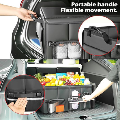 Trunk Organizer Car Organizer Leather Storage Box Foldable Trunk Organizer for SUVs & Sedans Sturdy Car Organization for Car Accessories, Tools, Sundries, Collapsible and Adjustable, 35.5 Inch