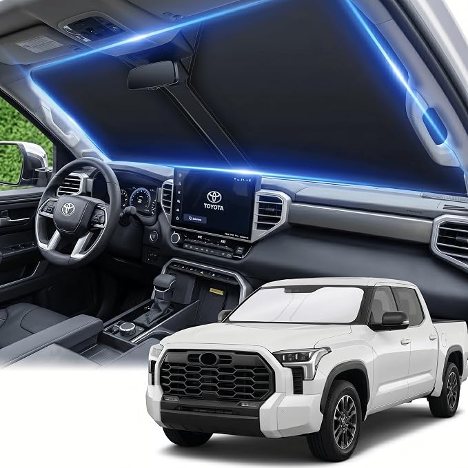 for Toyota Tundra Windshield Sun Shade 2022-2026, Custom Fit for Limited SR5 Platinum TRD Pro, Foldable UV Blocking Front Window Visor, Summer Car Accessory