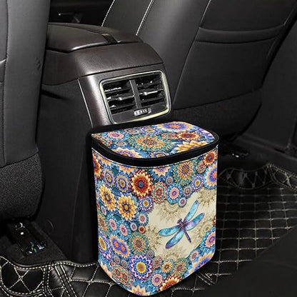 BIGCARJOB Lotus Dragonfly Car Trash Can Multipurpose Car Garbage Bin with Adjustable Straps,Women Trash Bags Can Organizer Storage for Front Back Seat Accessories