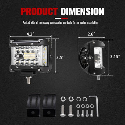FIERYRED Side Shooter LED Pods 4 Inch Spot Flood Combo LED Light Bar,60W 8000LM Work Lights Off Road Driving Fog Bumper Vehicle Headlights for ATV UTV Truck Boat,IP68,(2pcs)