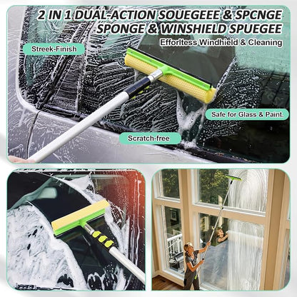 BBTO 12ft Car & RV Wash Brush Kit with Long Extendable Handle RV Car Truck Wash Kit with Hardness Brush Adjustable Chenille Mop Sponge Squeegee Tire Brushes Micro Fiber Towels Chenille Mitt for SUV