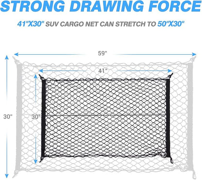 MICTUNING Upgraded 41 x 30 Inch Cargo Net Auto Trunk Rear Cargo Organizer Elastic Mesh Net Holder - Universal Fit for SUV Truck Mini Vans