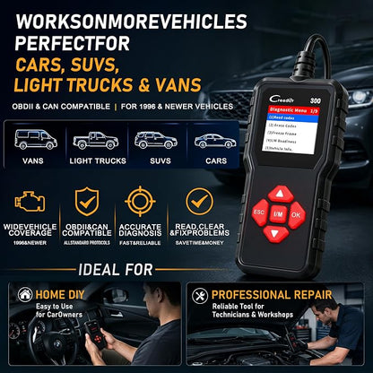 LAUNCH Creader 300 OBD2 Scanner, Car Code Reader with Full 10 OBDII Modes, Read & Clear Codes, Live Data, VIN, Freeze Frame, I/M Readiness, O2 Sensor, DTC Lib, Battery Test for 1996 & Newer Cars