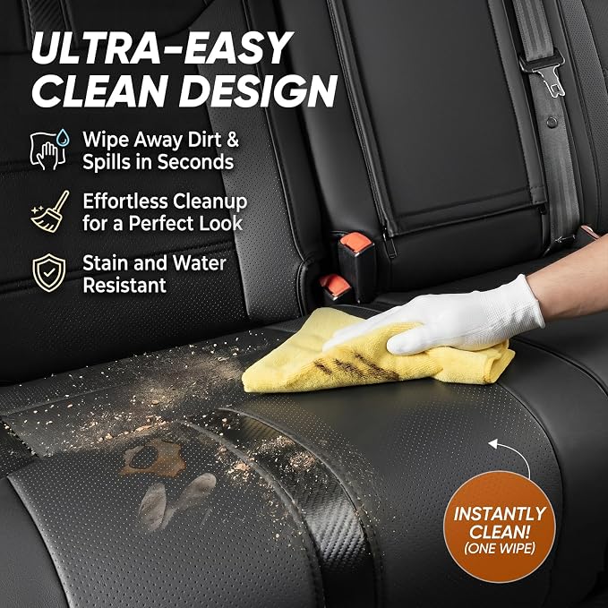 DrCarNow Super Cover Rear Seat Covers for Toyota Tundra 2014–2021 CrewMax (Rear Seats Only), Full Coverage Leather Seat Protectors for Tundra with Carbon Fiber, Truck Pickup Interior Accessories