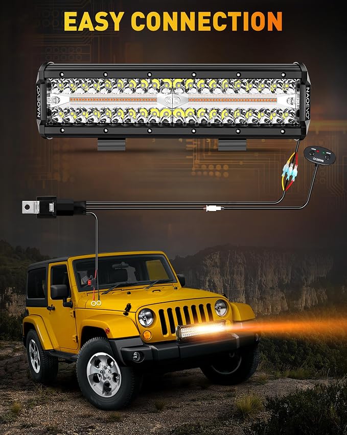 NAOEVO 12 Inch LED Light Bar, 300W 30000LM LED Offroad Fog/Driving Lights with 2 Leads Wiring Harness, Spot & Flood Combo, Work for Truck Boat UTV ATV, 1 Pc (White/Amber/White&Amber)