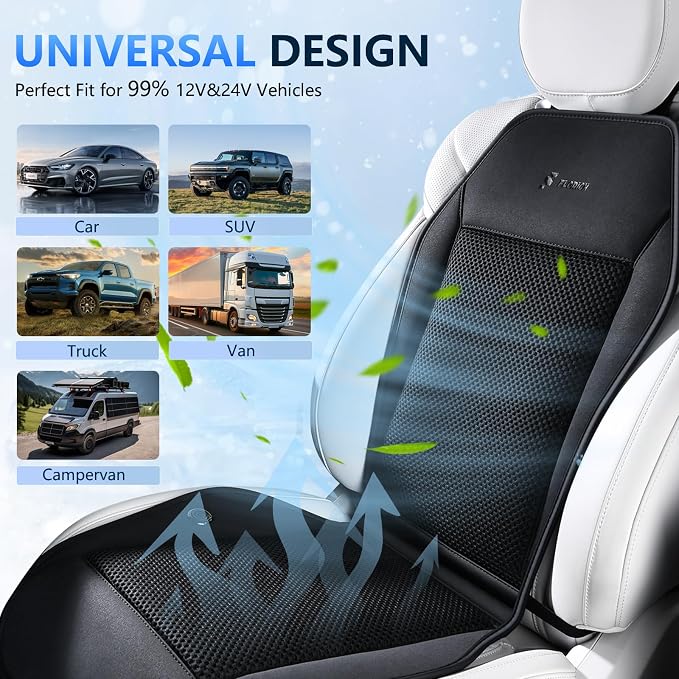 FLORICH Cooling Seat Covers Ventilated Car Seat Cover with 8 Turbo Fans 12V-24V 3-Speed Adjustable Car Seats Cooling Pad Cushion Universal Fit for Car SUV Truck Van Summer Driving