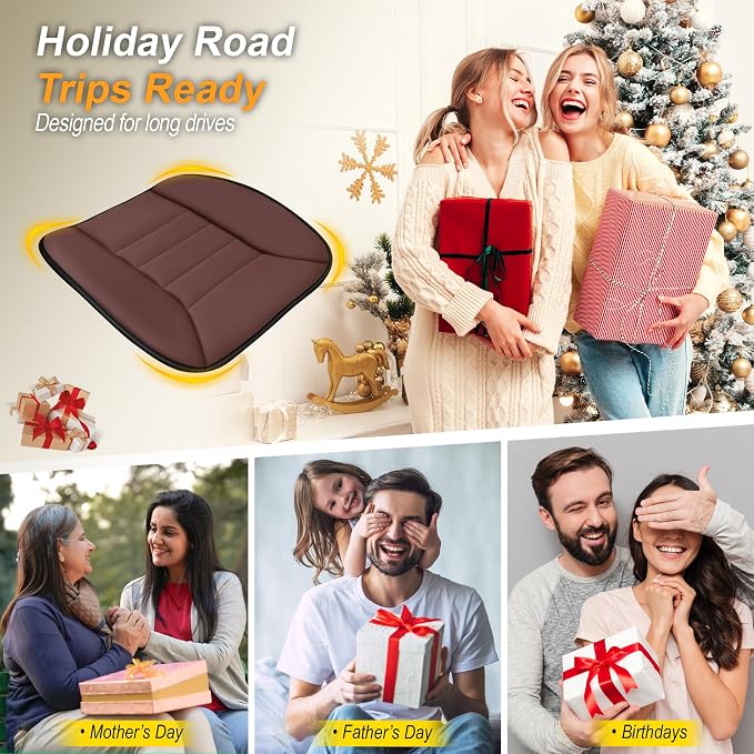 kingphenix 3-Piece Car Seat Cushion Set, 1.2inch Memory Foam Comfort, 2 Front Automotive Seat Cushions + Rear Bench Cushion, Non-Slip Bottom, Fits Sedan SUV Truck Van, Car & Office Chair, Brown