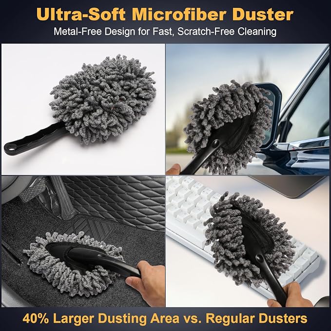 8-Piece Car Interior & Exterior Cleaning Kit - 160g Gel (128% More Than 70g), Boars Hair Brushes, Ultra-Soft Detail Brush, Microfiber Cloths, Duster | for Auto/Truck/SUV
