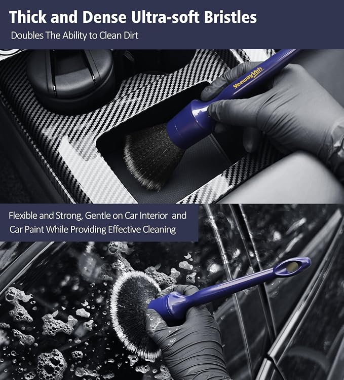 YeewayVeh Car Detailing Brush Set, 3PCS Ultra Soft and Thick No Scratch Detail Brush for Car Dashboard Air Vents Leather Seat Dusting and Cleaning, Auto Interior Exterior Detail Brushes Car Detailing