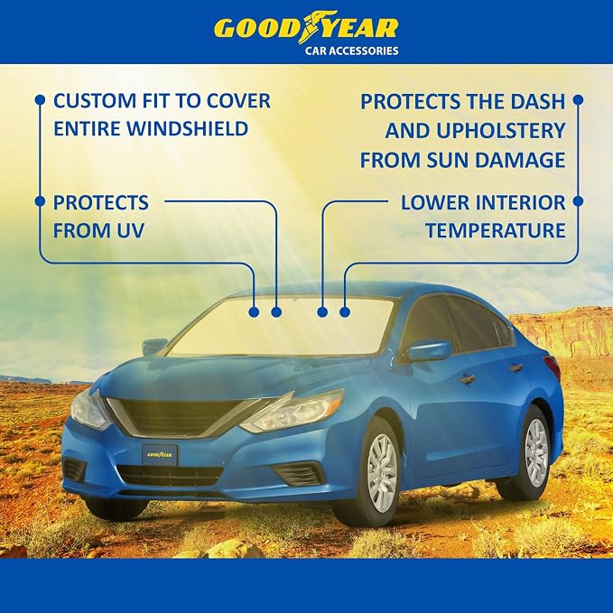 Goodyear Foldable Windshield Sunshade for Nissan Altima 2013-2018, Car Accessories, Sunshade Cover, Sun Shade Car Windshield, Window Sun Blocker - GY008264
