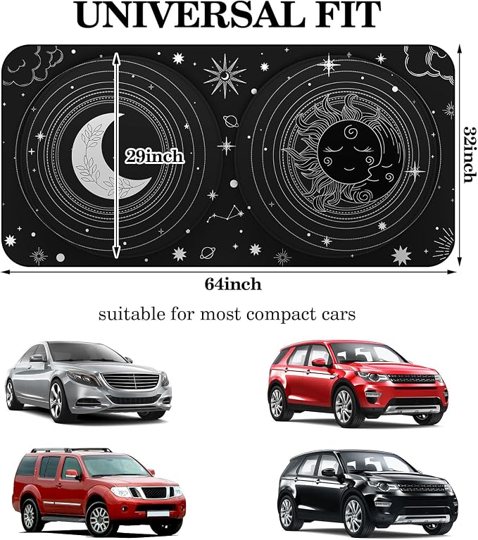 Windshield Sun Shade Foldable Car Front Window Covers for Car Accessories Sun Heat UV Rays Visor Protector Protection for Universal Cars SUV Truck (Sun Moon)