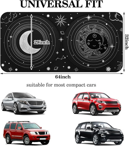 Windshield Sun Shade Foldable Car Front Window Covers for Car Accessories Sun Heat UV Rays Visor Protector Protection for Universal Cars SUV Truck (Sun Moon)