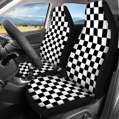 Checkered Car Seat Covers Full Set,Geometric Plaid Pattern Black White Car Racing Sports Chessboard Vehicle Front Rear Bench Cushion Protectors Auto Interior Accessories Universal for Trucks