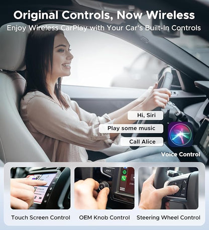 ByteWave CarPlay Wireless Adapter for Apple, Convert Wired to Wireless CarPlay Adapter for iPhone [Mini Size, USB-A & USB-C/Type-C, Plug&Play, No Delay], Compatible with Cars from 2016