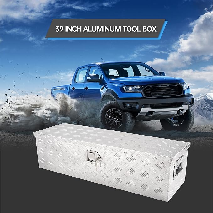 39 Inch Aluminum Tool Box,Heavy Duty Waterproof Truck Bed Tool Box with Side Handle, Lock & Keys,Silver (39"X13"X10")