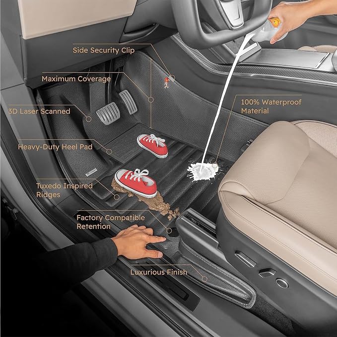 All Weather Rubber Car Floor Mats 2008-2012 Accord (Only for Seaden), Odorless, 3D Raised Edges, Custom Fit Full Set Includes 1st and 2nd Rows Coverage, Laser Measured, Non Slip, Accord Accessories