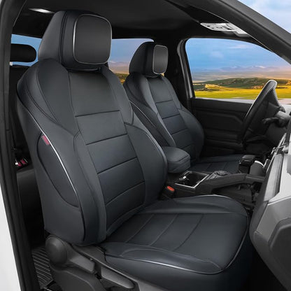 Lolcar Custom Fit Tacoma Front Car Seat Covers for Select Toyota Tacoma (Petrol & Hybrid) 2024 2025 2026 Double cab SR,SR5,TRD Sport,TRD Off-Road,Limited - Front Row Only,Leather (Black)