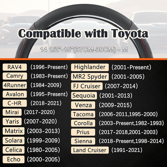 GIANT PANDA Car Steering Wheel Cover for Toyota RAV4,Camry,Highlander,Corolla,Prius,Tacoma,Standard Size - Black+Red Line