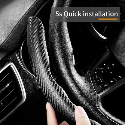 3 Piece Carbon Fiber Steering Wheel Cover,Car Steering Wheel Protector with Non-Slip Lining,Breathable Microfiber Universal for 14.5-15 inch,Black