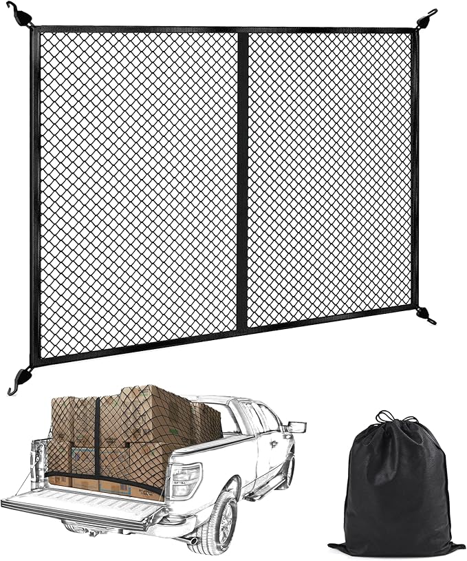 BUMBEE Truck Bed Cargo Net, Highly Elastic Stretchable up to 7ft x 7ft Small Mesh Durable Storage Organizer for Pickup Car Trunk SUV Boat