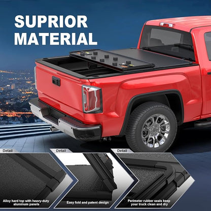 MOSTPLUS Tri-Fold Hard Truck Bed Tonneau Cover On Top Compatible for 2007-2013 Chevy/GMC Silverado Sierra 1500 3 Fold Fleetside Solid 5.8 FT